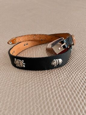 Vintage Lady Leathers Black Leather Southwestern Concho Belt 28 USA